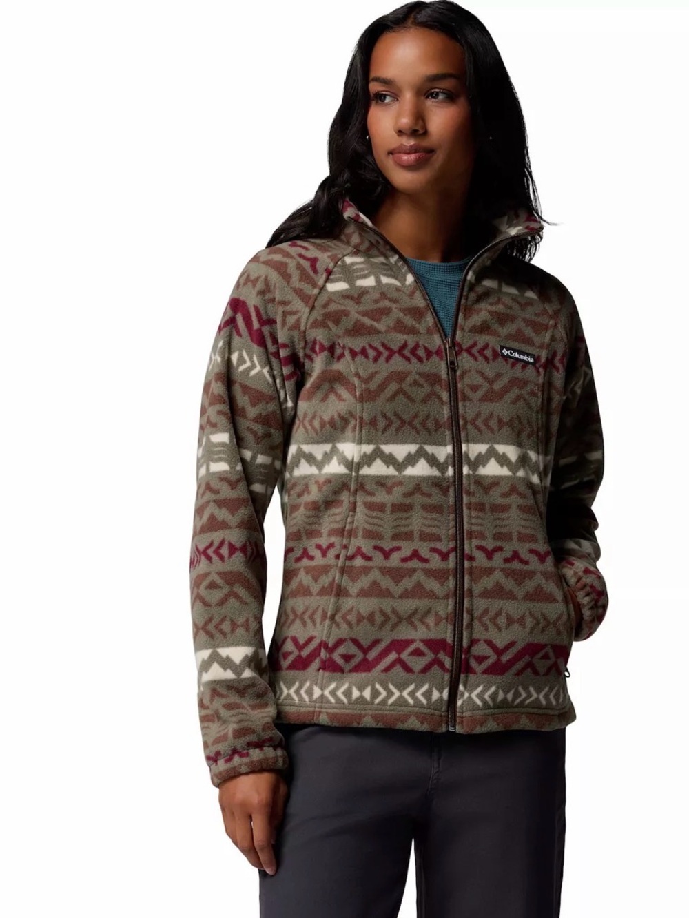 Women's Columbia Benton Springs Print Fleece full zip Tobacco Madras Jacket in s